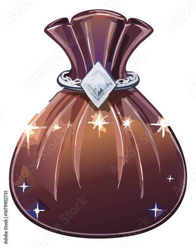 Gleaming loot bag with a silver tie, a magical reward container for a fantasy role-playing Game