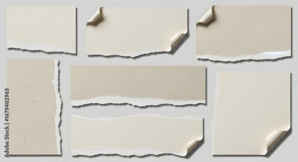 Fototapeta premium Torn paper pieces with rough edges on a neutral background
