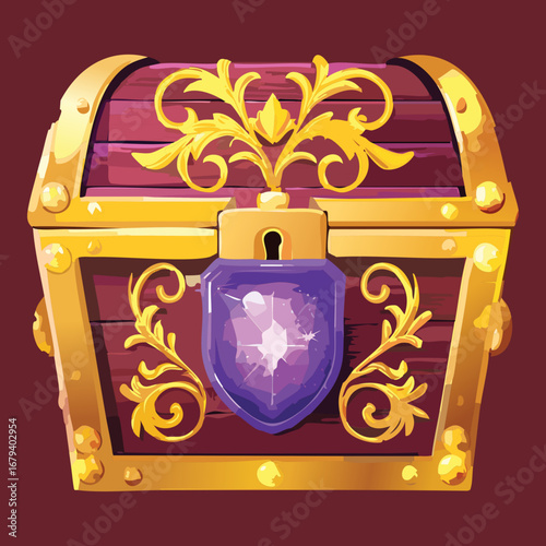 Royal purple treasure chest with gold details, a high-value loot container for a fantasy role-playing Game