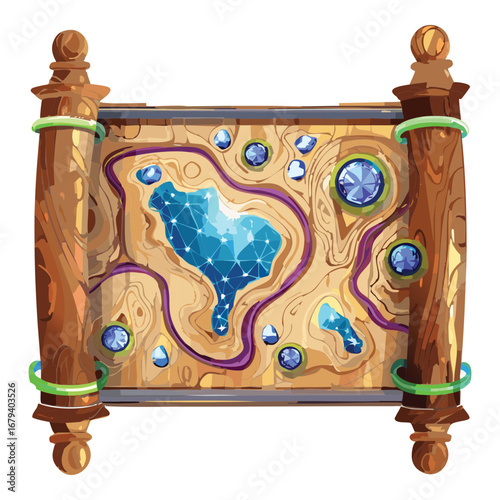 Old map scroll with a dotted path, a clear objective guide for a story-driven adventure role-playing Game
