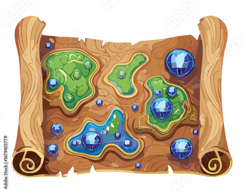 Top-down view of a fantasy river map, a beautiful terrain asset for a strategy or simulation Game
