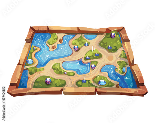 Overhead view of a fantasy river map, a beautiful terrain asset for a strategy or simulation Game