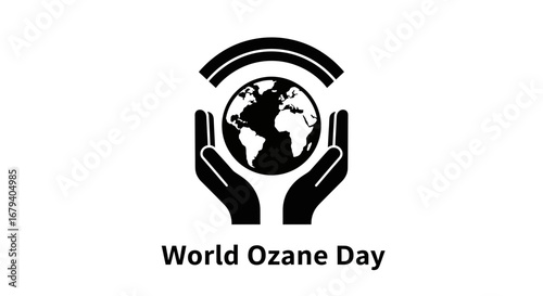 Vector art of world ozone day with hands protecting the earth