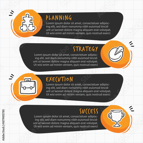 Business Infographic Timeline with Planning Strategy Execution and Success Steps