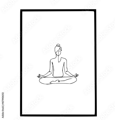 Elegant minimalist line art of a woman meditating, perfect for wellness brands and mindful designs