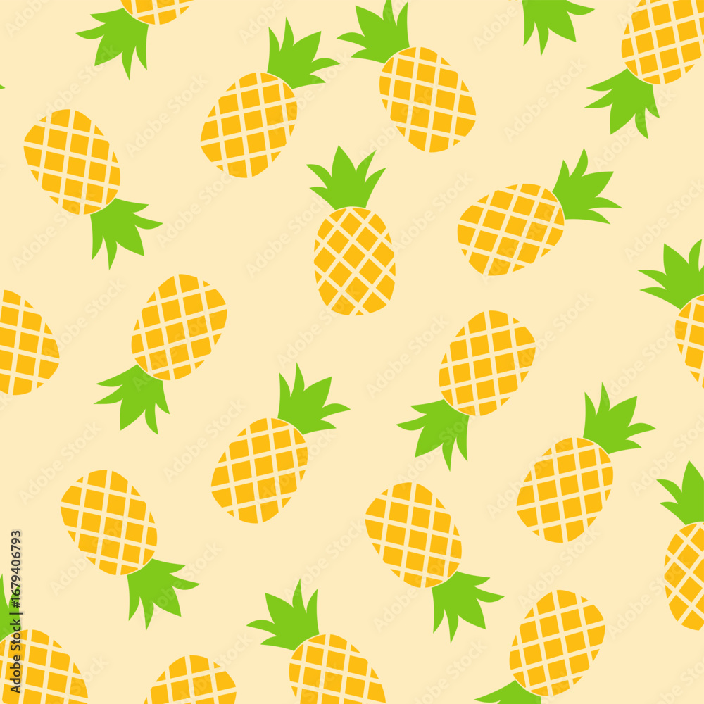 Seamless pineapple pattern in modern vector style. Tropical Fruit Vector Background.  design for decoration, cover, banner and web