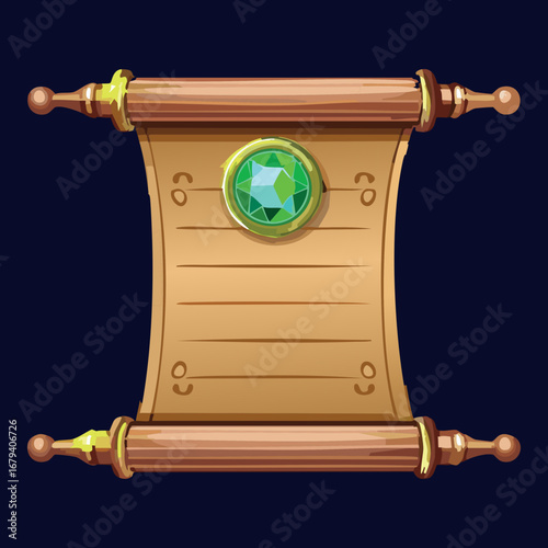 Old paper scroll on a wooden banner a vintage gui element for fantasy and adventure games