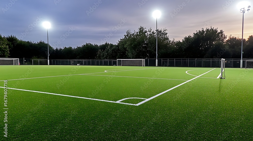 Fototapeta premium Floodlit all weather 3G artificial grass football