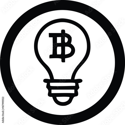 Bitcoin light bulb icon symbolizing innovation and cryptocurrency ideas in digital finance and blockchain technology