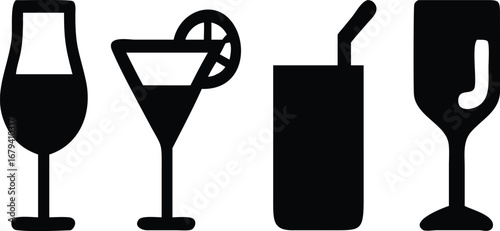 Collection of alcohol and drinks icons featuring wine glass and beer mug