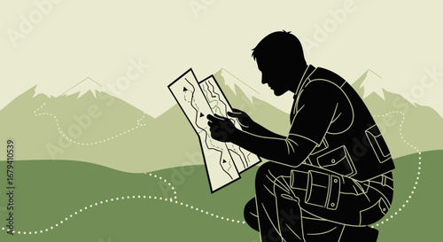 Outdoor Enthusiast Navigating With Map Amidst Mountainous Landscape Seeking Adventure