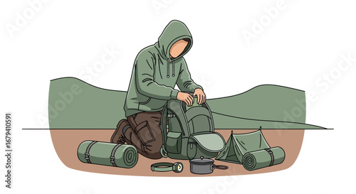 Preparing For Outdoor Adventures: A Person Packs Camping Gear For The Journey