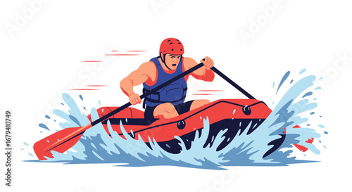 Rafting Adventure: A Graphic Illustration of a Person Experiencing Whitewater Rapids