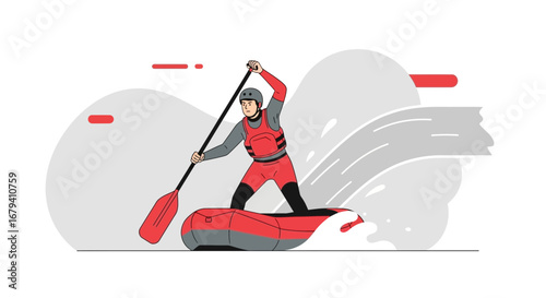 Rafting Adventure Depiction: Vector Illustration of Extreme Sport and White Water Action