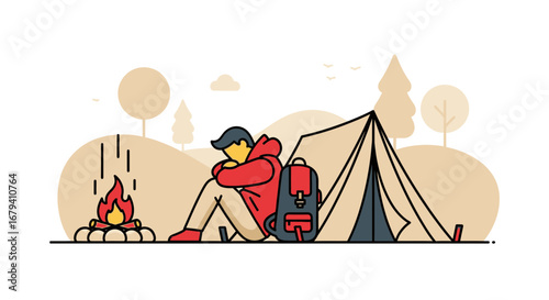 Peaceful Camp Out Under The Stars: Hiking, Camping, And Adventure Illustration