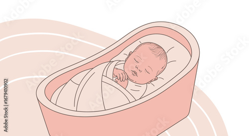 Peaceful Infant Sleeping in Cradle: A Serene Illustration of Newborn Comfort