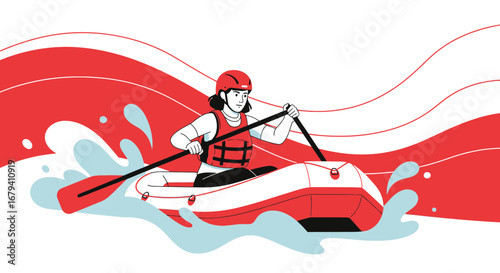 Rafting Adventure: Woman Paddles Through Turbulent Waters During Thrilling Expedition