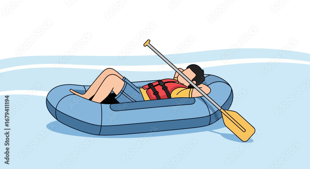 Fototapeta premium Relaxation And Leisure Inflatable Raft Scene Depicting Rafting Experience Outdoors On Water