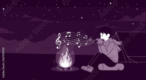 Peaceful Night Under The Vibrant Starry Sky Featuring Music and Camping Memories