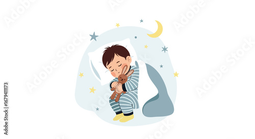 Peaceful Slumber: A Charming Illustration of a Child Dreaming Sweetly at Night