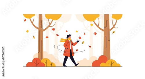 Rejoicing In Autumn: A Joyful Stroll Beneath The Gentle Twirl Of Falling Leaves