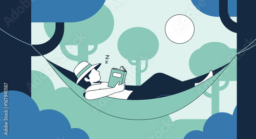  Peaceful Person Relaxing While Reading A Book In A Hammock Amongst Trees