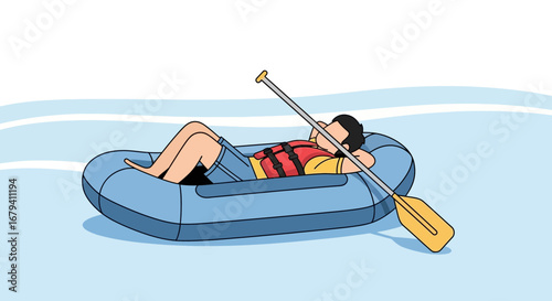 Relaxation And Leisure Inflatable Raft Scene Depicting Rafting Experience Outdoors On Water
