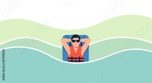 Relaxed Individual Leisurely Floating Amidst Serene Waters In A Life Vest Enjoying The Summer