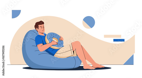 Relaxed Person Holding Donut While Lounging on a Beanbag and Enjoying Leisure Activities