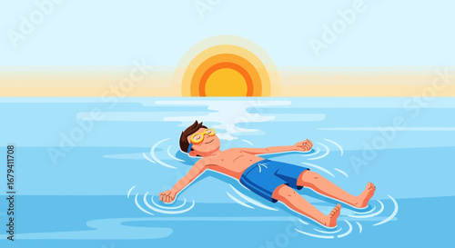Relaxing Summer Image: Sun Floating Water Illustration For Travel and Relaxation