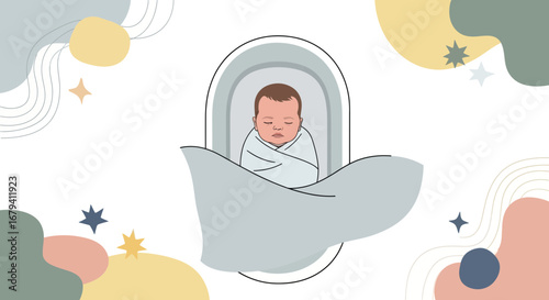 Restful Newborn Infant Swaddled Peacefully In A Gentle, Pastel-Colored Artistic Composition