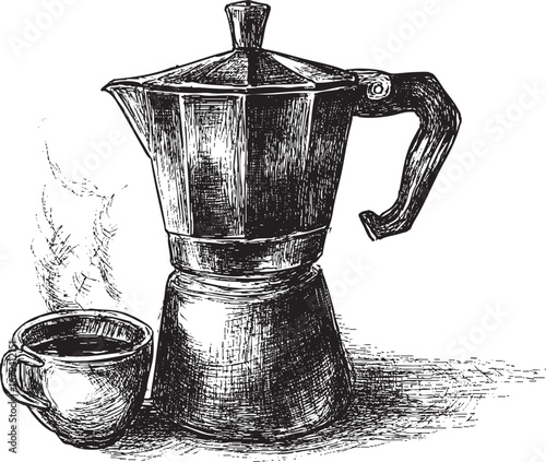 Coffee pot illustration on white background. This vector illustration can be used in any size you like for advertising, logos, and other work.