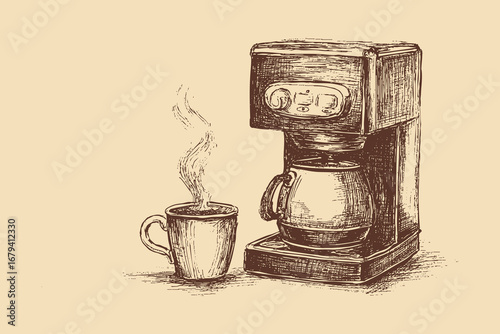 Coffee machine illustration on a white background. This vector illustration can be used in any size you like for advertising, logos, and other work.