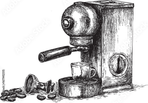 Coffee machine illustration on a white background. This vector illustration can be used in any size you like for advertising, logos, and other work.
