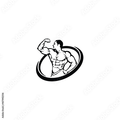 Bodybuilder muscle flex arm vector illustration. Strong macho biceps gym flexing hand line art vector
