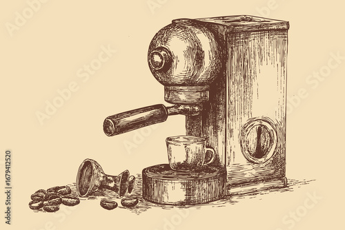 Coffee machine illustration on a white background. This vector illustration can be used in any size you like for advertising, logos, and other work.