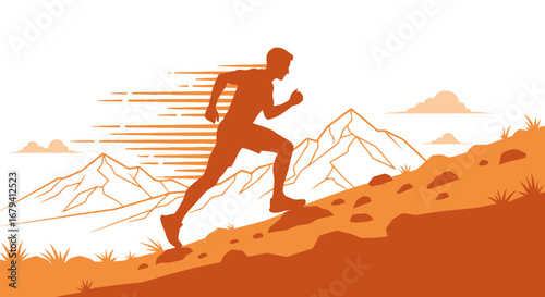 Runner Ascending Mountain Silhouette: Achieving Fitness Goals Against a Stunning Landscape