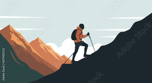 Person Hiking Up Mountain Depicts Freedom, Adventure, and Perseverance in Nature