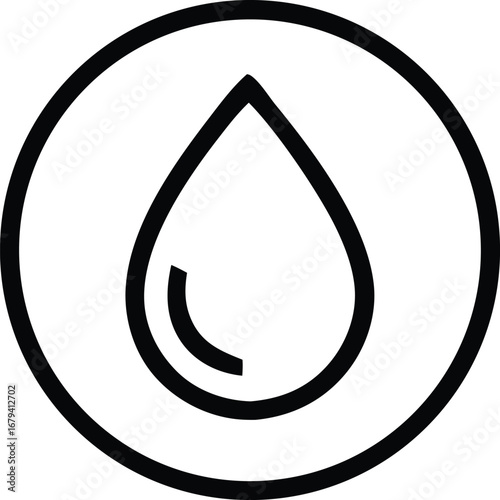 Simple water drop icon with circle outline symbolizing purity and hydration clean design element