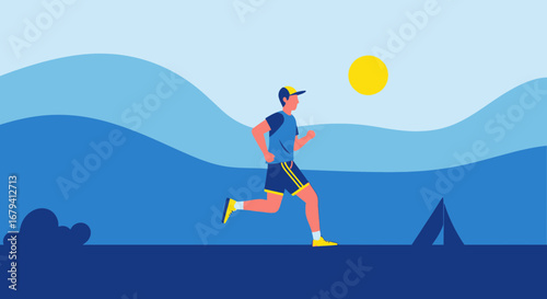 Runner In Training: Animated Athlete Sprinting Outdoors Under The Sunshine