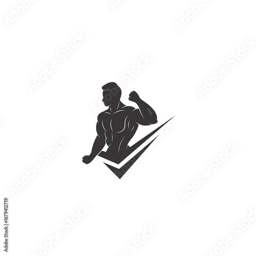 Bodybuilder muscle flex arm vector illustration. Strong macho biceps gym flexing hand line art vector
