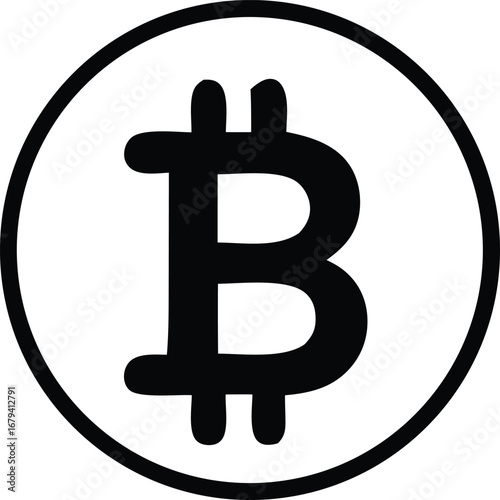 Digital cryptocurrency bitcoin logo symbol icon a bold black b inside a circle