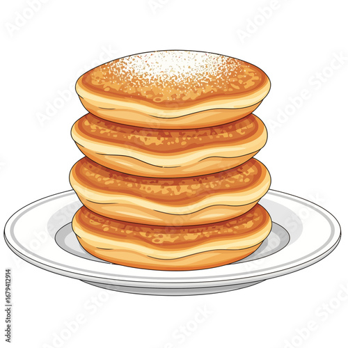 Delicious Poffertjes Dutch Mini Pancakes Stacked on a Plate with Powdered Sugar