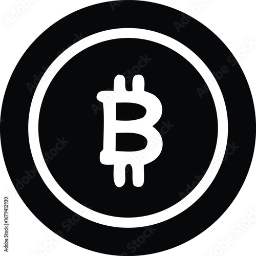 Minimalist bitcoin crypto coin symbol for digital finance and blockchain technology applications