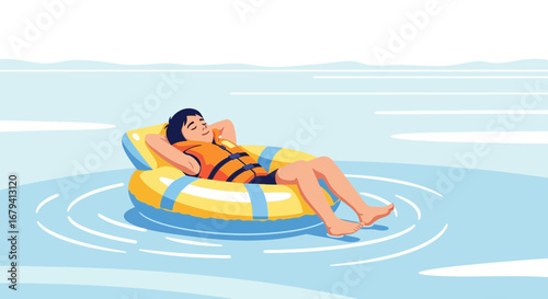 Person Relaxing On A Water Floatie Enjoying The Serene Water On A Sunny Day