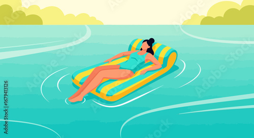 Person Relaxing On An Aquatic Lounger, A Day Of Serene Relaxation On The Water