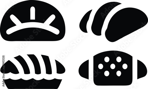 Collection of bakery icons featuring bread croissant and pie