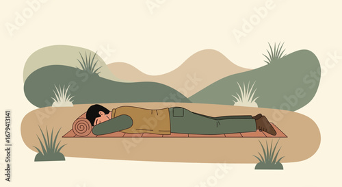 Person Relaxing On Ground In Nature Scene, Nature Illustration, Simple Digital Artwork