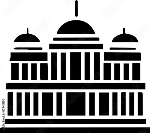 Large building with a dome on top. It is a palace. The building is very tall and has many windows