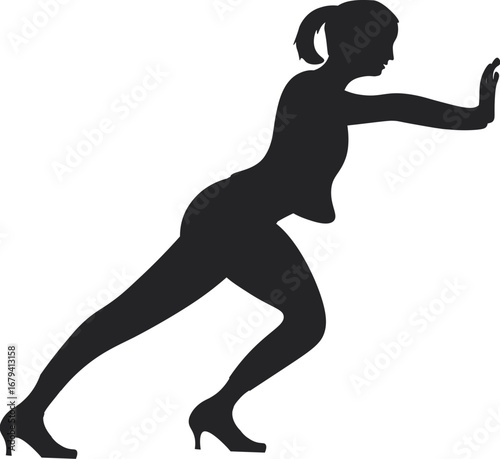 silueta de mujer empujando. mujer de negocios empujando. Vector sin fondo, fondo transparente, png